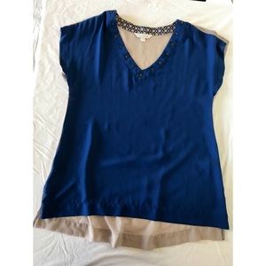 Royal Blue and Tan Charming Charlie’s Blouse